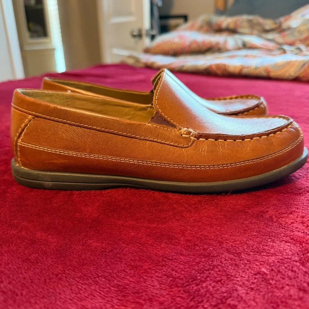 Johnston & Murphy Boys Tan Leather Slip‎ On Loafers Moc Toe Dress Shoes Size 4M